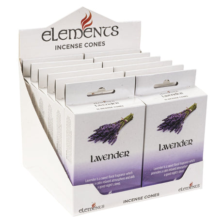 Elements Incense Cones Display - Lavender (12 Packs of 15 Cones) - Magick Magick.com