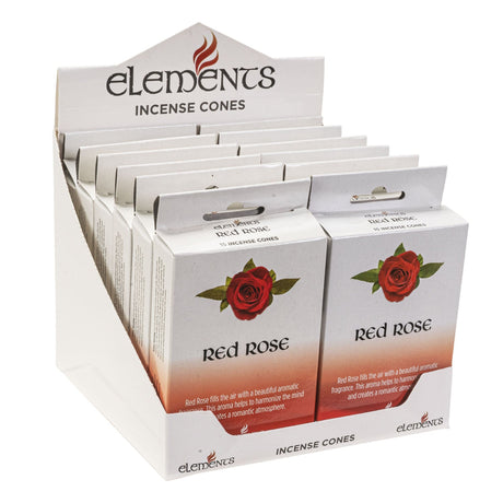 Elements Incense Cones Display - Red Rose (12 Packs of 15 Cones) - Magick Magick.com
