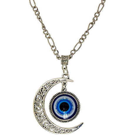 Evil Eye Protection Necklace - Crescent Moon - Magick Magick.com