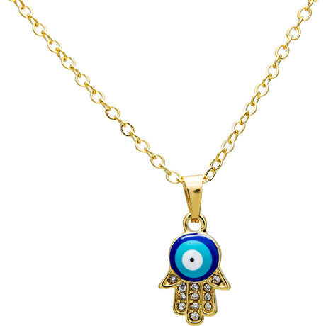 Evil Eye Protection Necklace - Fatima Hand with Gems - Gold - Magick Magick.com