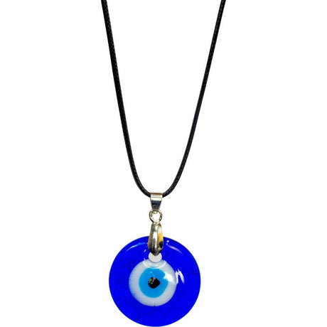 Evil Eye Protection Necklace - Round Blue - Black Cord - Magick Magick.com