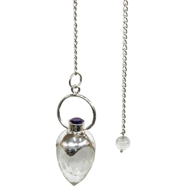 Faceted Pendulum - Clear Quartz with Amethyst - Magick Magick.com