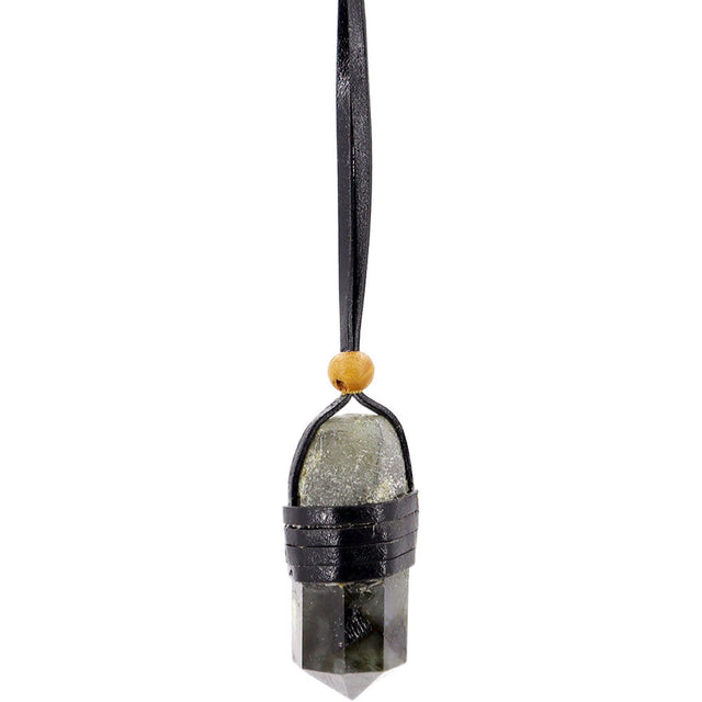 Faceted Point Leather Wrapped Necklace - Labradorite - Magick Magick.com