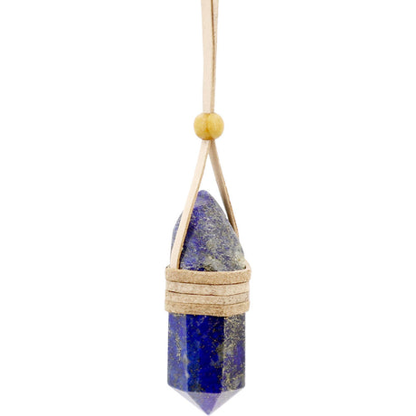 Faceted Point Leather Wrapped Necklace - Lapis - Magick Magick.com
