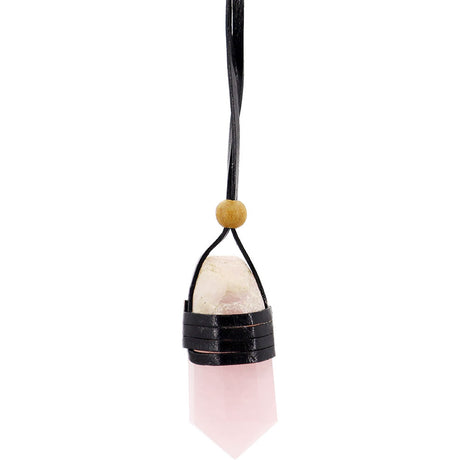 Faceted Point Leather Wrapped Necklace - Rose Quartz - Magick Magick.com