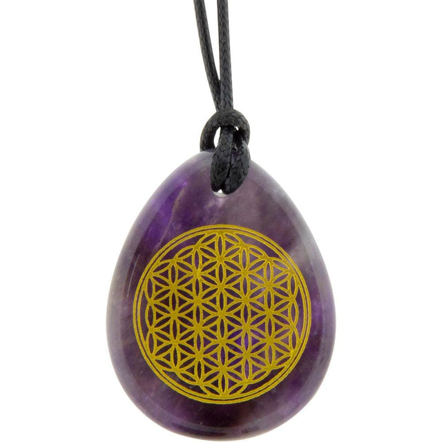 Flower of Life Stone Pendant - Amethyst - Magick Magick.com