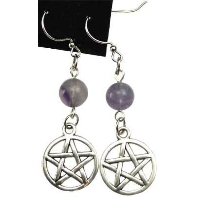 Fluorite Pentagram Earrings - Magick Magick.com