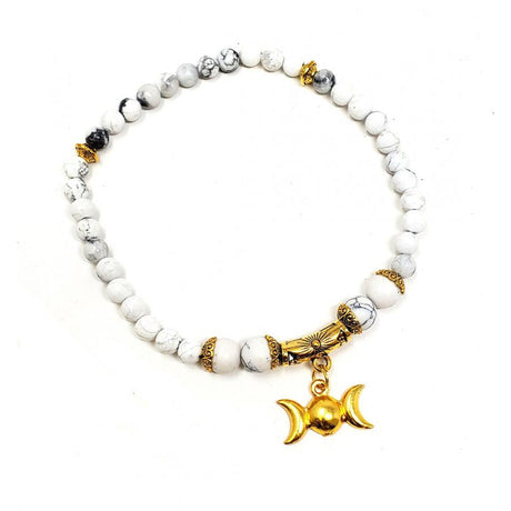 Gemstone Elastic Anklet - Howlite with Triple Moon - Magick Magick.com
