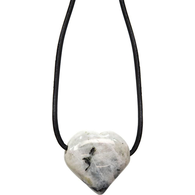 Gemstone Puffed Heart Necklace - Rainbow Moonstone - Magick Magick.com