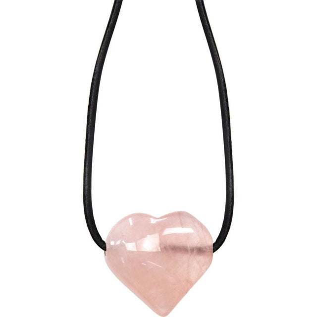 Gemstone Puffed Heart Necklace - Rose Quartz - Magick Magick.com