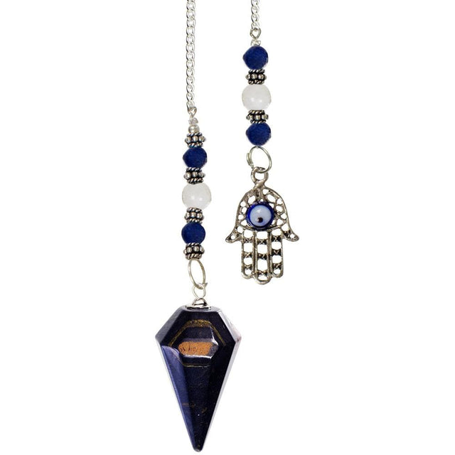 Hexagonal Pendulum - Blue Tiger Eye with Fatima Hand - Magick Magick.com