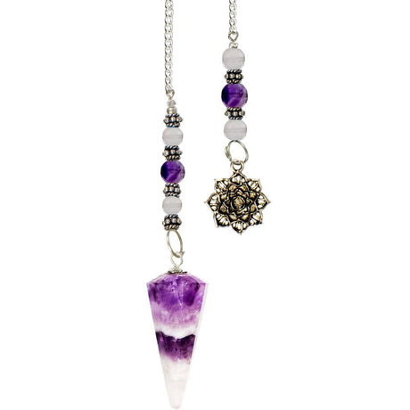 Hexagonal Pendulum - Chevron Amethyst with Lotus - Magick Magick.com