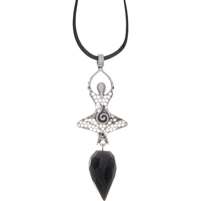 Metal Spiral Goddess Necklace - Faceted Black Agate Point - Magick Magick.com