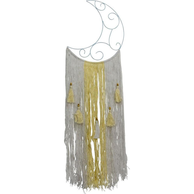 Metal Wall Hanging Crescent Moon with Fringe - White - Magick Magick.com