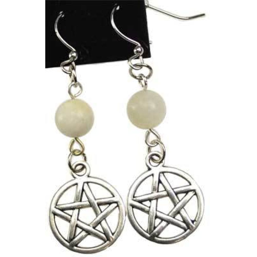 Moonstone Pentagram Earrings - Magick Magick.com