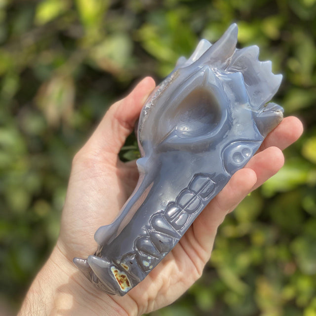 Natural Agate Geode Hand Carved Dragon - 1.54 lbs (6 x 3 x 2.5 inches) - Magick Magick.com