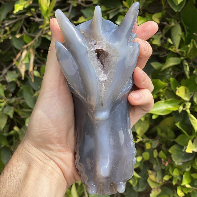 Natural Agate Geode Hand Carved Dragon - 1.54 lbs (6 x 3 x 2.5 inches) - Magick Magick.com