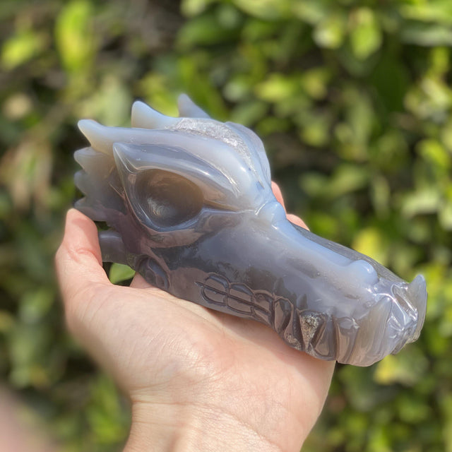 Natural Agate Geode Hand Carved Dragon - 1.54 lbs (6 x 3 x 2.5 inches) - Magick Magick.com