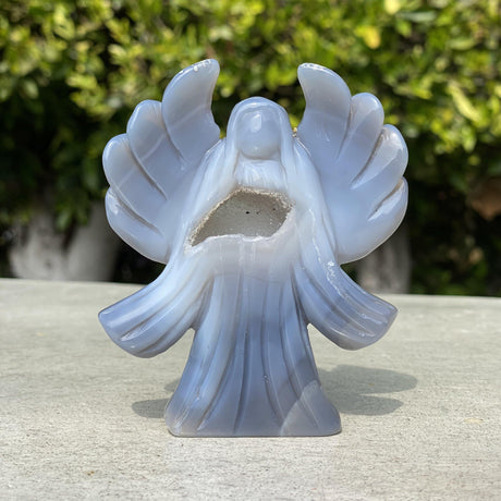 Natural Agate Geode Hand Carved Guardian Angel - .42 lbs (4.25 x 3.25 x .5 inches) - Magick Magick.com