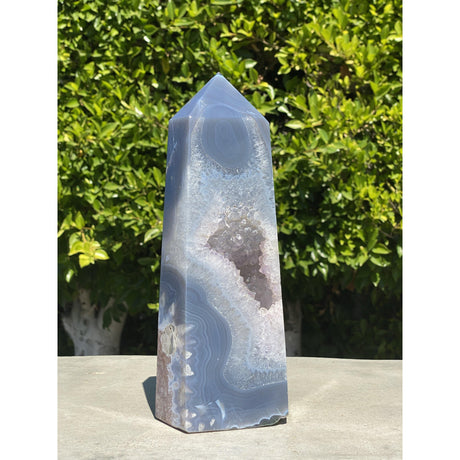 Natural Agate Geode Hand Carved Obelisk - 10.78 lbs (12 x 4.5 x 3.5 inches) - Magick Magick.com