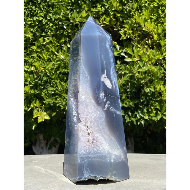 Natural Agate Geode Hand Carved Obelisk - 10.78 lbs (12 x 4.5 x 3.5 inches) - Magick Magick.com