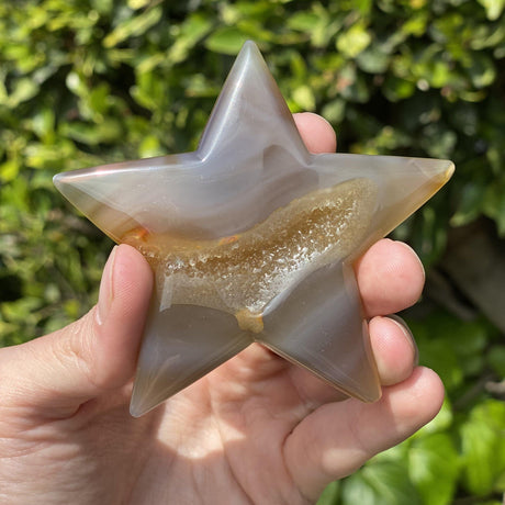 Natural Agate Geode Hand Carved Star - .22 lbs (3.25 x .5 inches) - Magick Magick.com