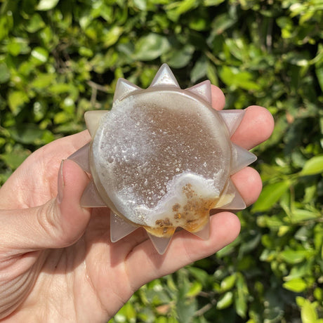 Natural Agate Geode Hand Carved Sun - .18 lbs (3 x .25 inches) - Magick Magick.com