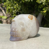 Natural Agate Hand Carved Geode Skull - 1.48 lbs (4.5 x 3 x 3 inches) - Magick Magick.com