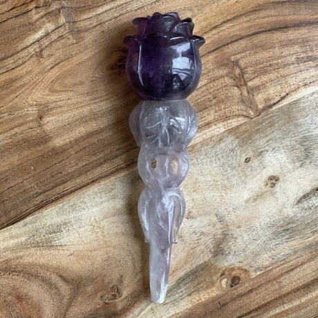 Natural Amethyst Hand Carved Crystal Wand - 1.04 lbs (8.25 x 2.5 inch) - Magick Magick.com