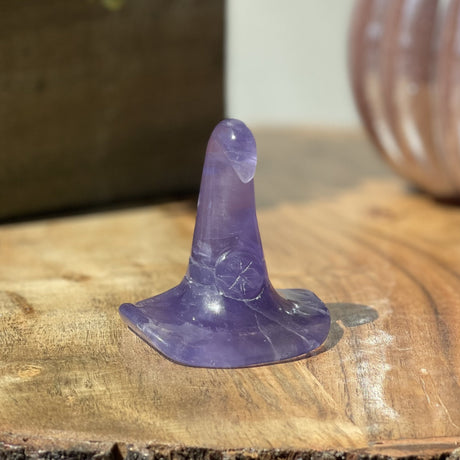 Natural Amethyst Hand Carved Witch Hat - .27 lbs (2.5 x 2.5 inch) - Magick Magick.com
