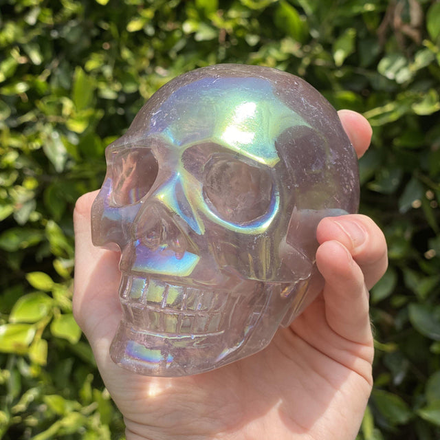 Natural Angel Aura Fluorite Hand Carved Skull - 2.54 lbs (4.5 x 3 x 3.5 inches) - Magick Magick.com