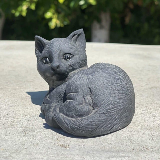 Natural Black Obsidian Hand Carved Cat - .84 lbs (4 x 3 x 2.5 inches) - Magick Magick.com