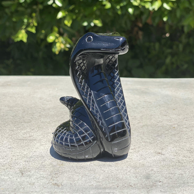 Natural Black Obsidian Hand Carved Cobra Snake - .92 lbs (3.5 x 3 x 4 inches) - Magick Magick.com