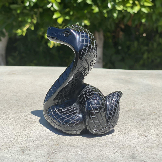 Natural Black Obsidian Hand Carved Cobra Snake - .92 lbs (3.5 x 3 x 4 inches) - Magick Magick.com