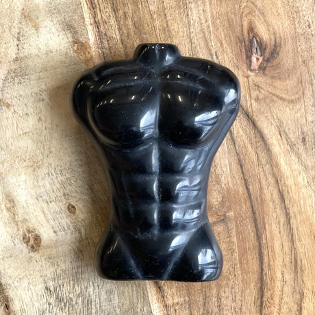 Natural Black Obsidian Hand Carved Crystal Male Figure - .88 lbs (3.5 x 4.5 x 1.5 inch) - Magick Magick.com