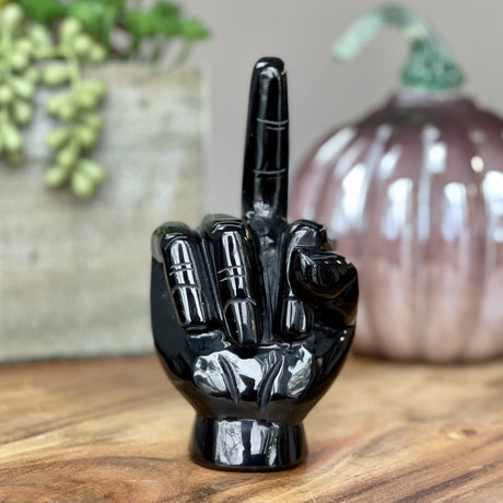 Natural Black Obsidian Hand Carved Crystal Middle Finger - 1.04 lbs (6 x 3 x 2.5 inch) - Magick Magick.com
