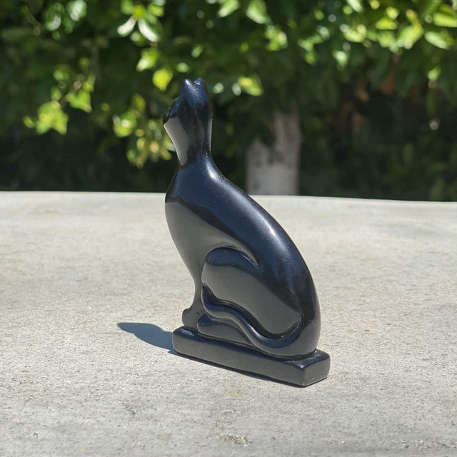 Natural Black Obsidian Hand Carved Standing Cat - .20 lbs (2 x .5 x 3.5 inches) - Magick Magick.com