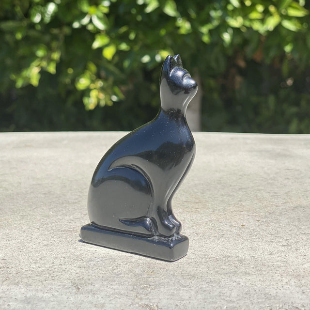 Natural Black Obsidian Hand Carved Standing Cat - .20 lbs (2 x .5 x 3.5 inches) - Magick Magick.com