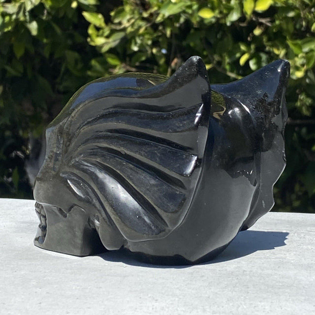 Natural Black Obsidian Winged Hand Carved Skull - 2.24 lbs (5 x 3 x 3.5 inch) - Magick Magick.com