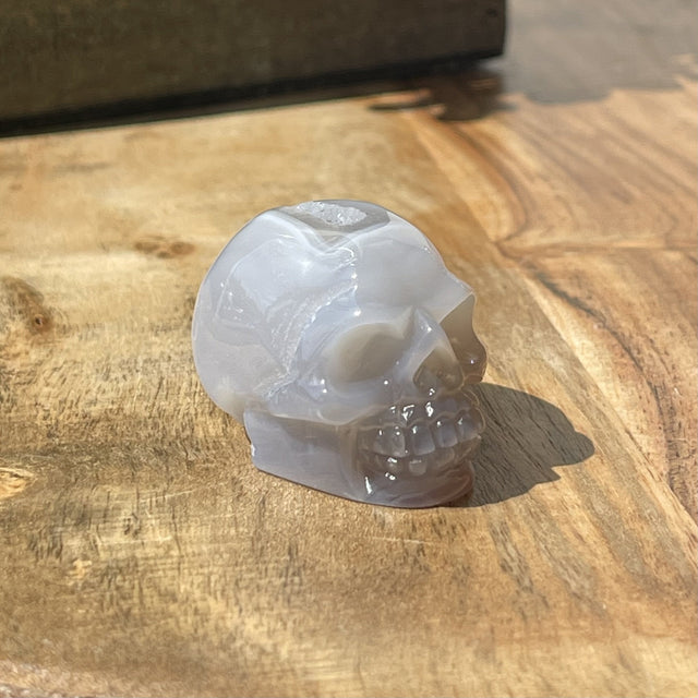 Natural Blue Agate Hand Carved Small Skull with Druzy - .10 lbs (1.5 x 1 x 1.5 inch) - Magick Magick.com