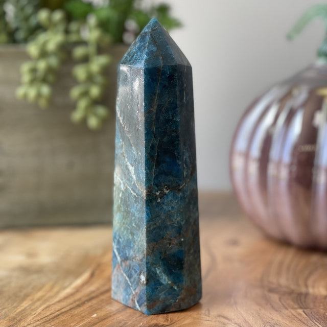 Natural Blue Apatite Hand Carved Crystal Point Obelisk - 1.32 lbs (6.25 x 2 inch) - Magick Magick.com