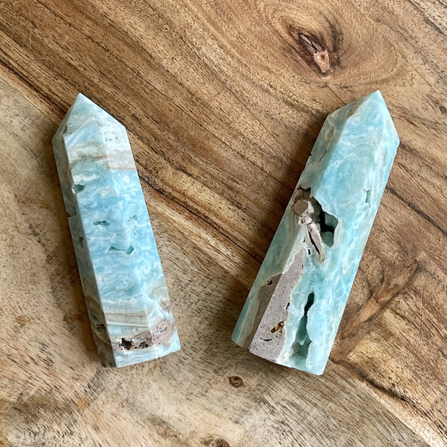 Natural Blue Aragonite Hand Carved Crystal Point Obelisk with Druzy - .25 lbs (3.75 x 1 inch) - Magick Magick.com