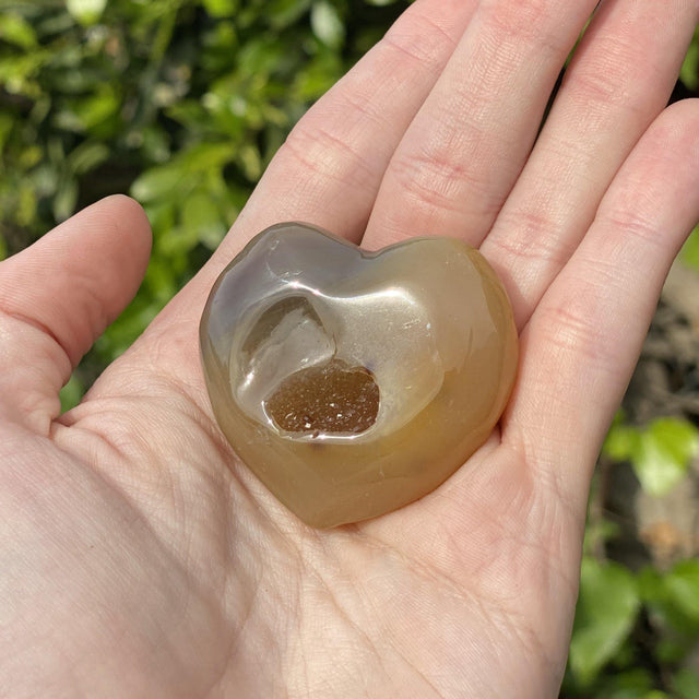 Natural Brown Agate Geode Hand Carved Heart - . 12 lbs (2 x 2 x .5 inches) - Magick Magick.com