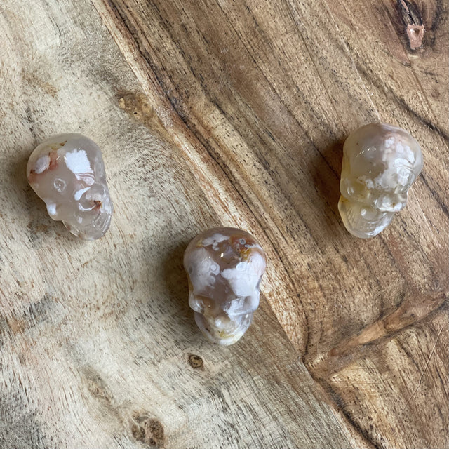 Natural Cherry Agate Hand Carved Crystal Small Skull - 1 inch - Magick Magick.com