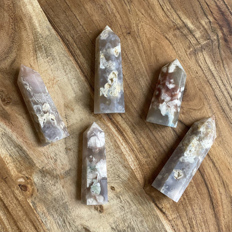 Natural Cherry Blossom Agate Hand Carved Crystal Point Obelisk - .18 lbs (3-4 inch) - Magick Magick.com