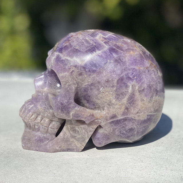 Natural Chevron Amethyst Hand Carved Skull - 2.54 lbs (5 x 3.5 x 3.5 inch) - Magick Magick.com