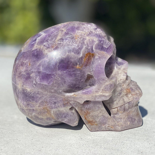 Natural Chevron Amethyst Hand Carved Skull - 2.54 lbs (5 x 3.5 x 3.5 inch) - Magick Magick.com