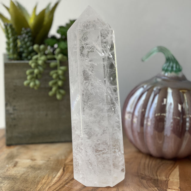 Natural Clear Quartz Hand Carved Crystal Point Obelisk - 3.58 lbs (9.5 x3 inch) - Magick Magick.com