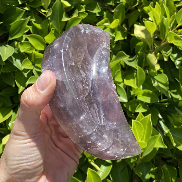 Natural Fluorite Hand Carved Moon Bowl - 1.42 lbs (5 x 3.5 x 1.25 inches) - Magick Magick.com