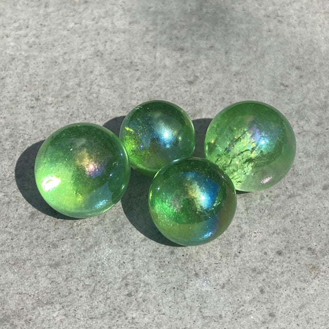 Natural Green Apple Aura Quartz Mini Sphere Set 11 - .10 lbs (Approx .75 inch) - Magick Magick.com
